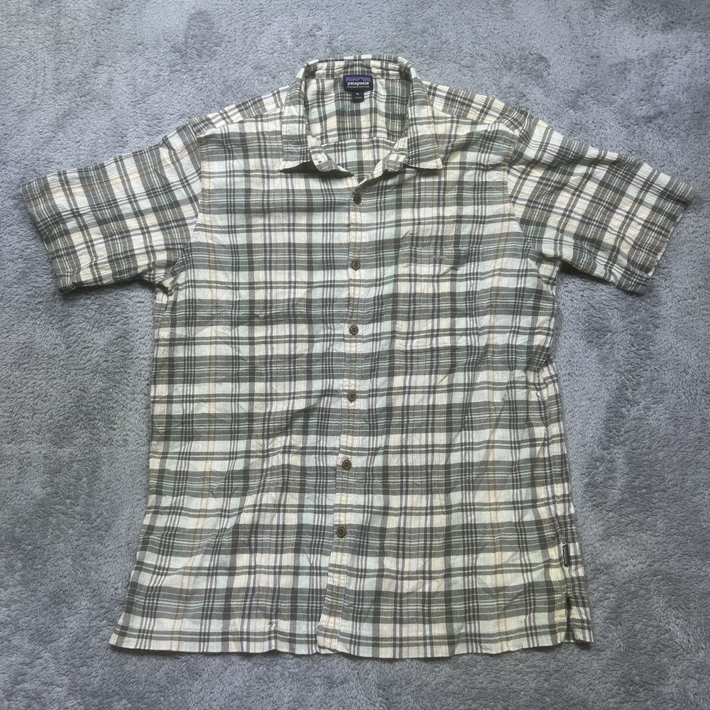 Patagonia Shirt Mens XL Green Yellow‎ A/C Lightweight Organic Cotton Button Up